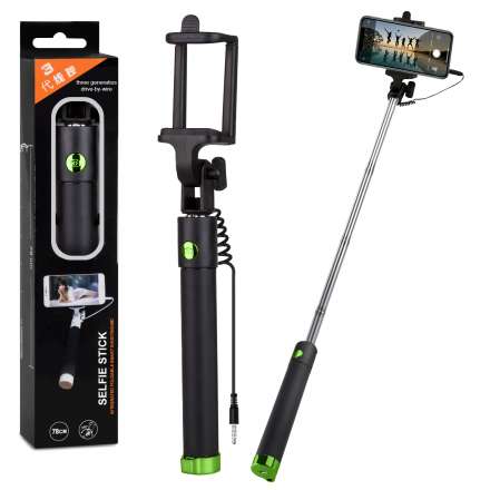 Монопод Selfie Stick со шнуром 78cm Черный + зеленый оптом